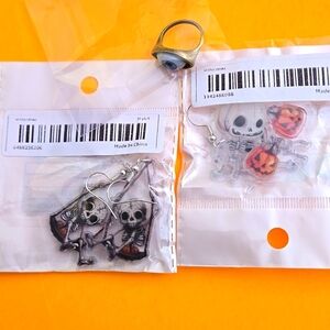 2 pairs Halloween Earrings Cartoon Style Skeletons and Pumpkins